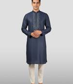 Vastramay navy blue embroidered kurta with cream pyjama - beaded wedding set