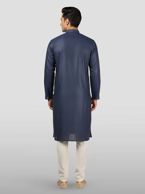 navy blue embroidered kurta with cream pyjama - beaded wedding set 4