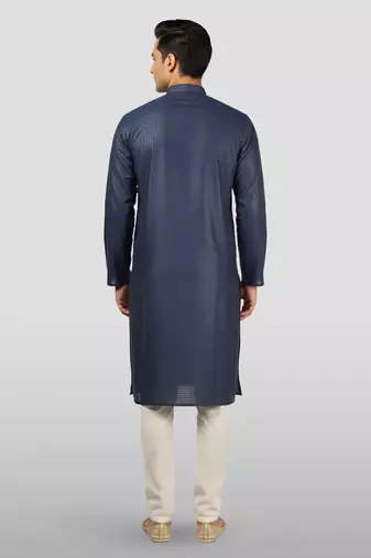 navy blue embroidered kurta with cream pyjama - beaded wedding set