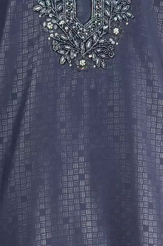 navy blue embroidered kurta with cream pyjama - beaded wedding set