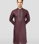 Vastramay wine zudio emboss silk kurta - bead mirror embroidered wedding ethnic