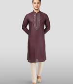 Vastramay Maroon embroidered kurta with cream pyjama - beaded wedding set