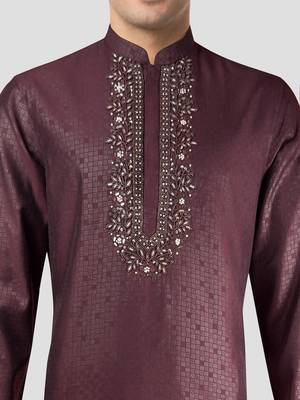 wine zudio emboss silk kurta - bead mirror embroidered wedding ethnic 2