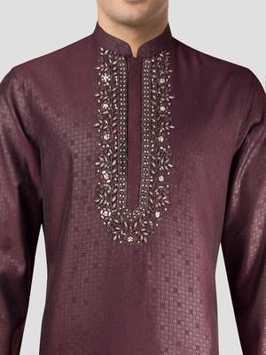 Maroon embroidered kurta with cream pyjama - beaded wedding set 2