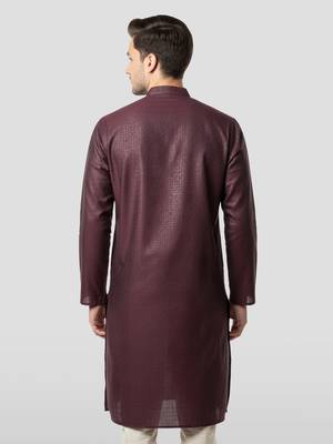 wine zudio emboss silk kurta - bead mirror embroidered wedding ethnic 4