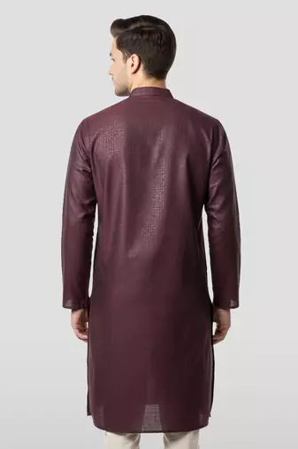 wine zudio emboss silk kurta - bead mirror embroidered wedding ethnic