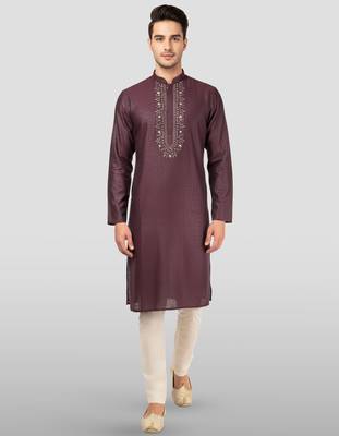 Maroon embroidered kurta with cream pyjama - beaded wedding set 3