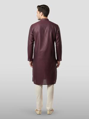 Maroon embroidered kurta with cream pyjama - beaded wedding set 4