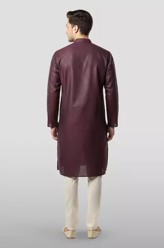 Maroon embroidered kurta with cream pyjama - beaded wedding set