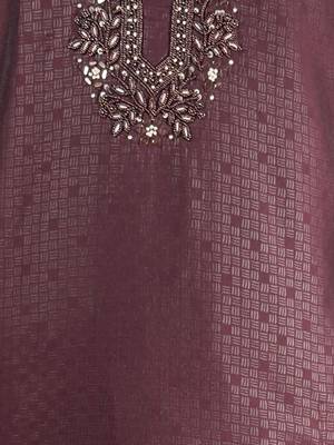 Maroon embroidered kurta with cream pyjama - beaded wedding set 5