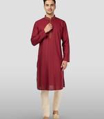 Vastramay maroon embroidered kurta with cream pyjama - traditional wedding set