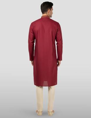 maroon embroidered kurta with cream pyjama - traditional wedding set 4