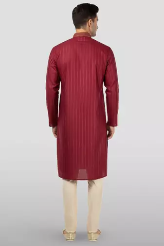 maroon embroidered kurta with cream pyjama - traditional wedding set