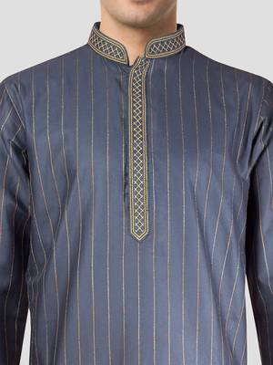 navy blue embroidered kurta with cream pyjama - traditional wedding set 2