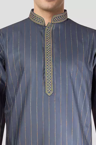navy blue embroidered kurta with cream pyjama - traditional wedding set