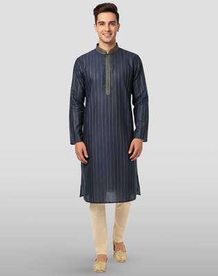 navy blue embroidered kurta with cream pyjama - traditional wedding set 3