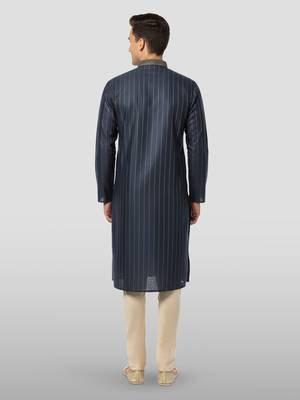 navy blue embroidered kurta with cream pyjama - traditional wedding set 4
