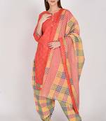 Peach cotton blend printed ready to wear patiala salwar suit