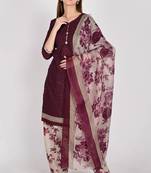 Wine cotton blend printed ready to wear patiala salwar suit