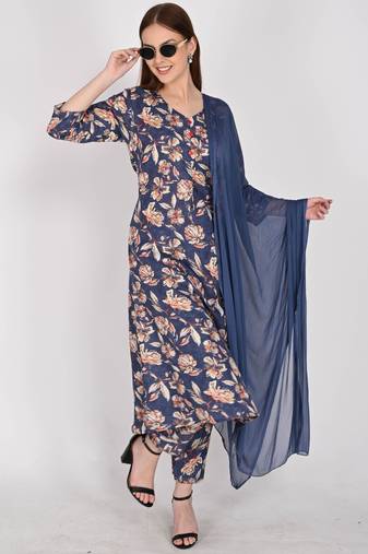 Women's cotton blend  floral printed kurta & pant with dupatta
