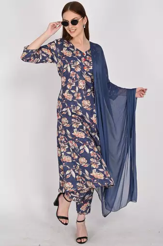 Women's cotton blend  floral printed kurta & pant with dupatta