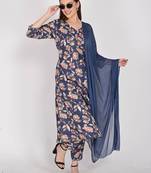 Women's cotton blend  floral printed kurta & pant with dupatta