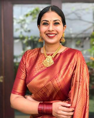 Rust Color Copper Zari Weaving Banarasi Art Silk saree 1