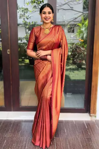 Rust Color Copper Zari Weaving Banarasi Art Silk saree