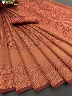Rust Color Copper Zari Weaving Banarasi Art Silk saree 4