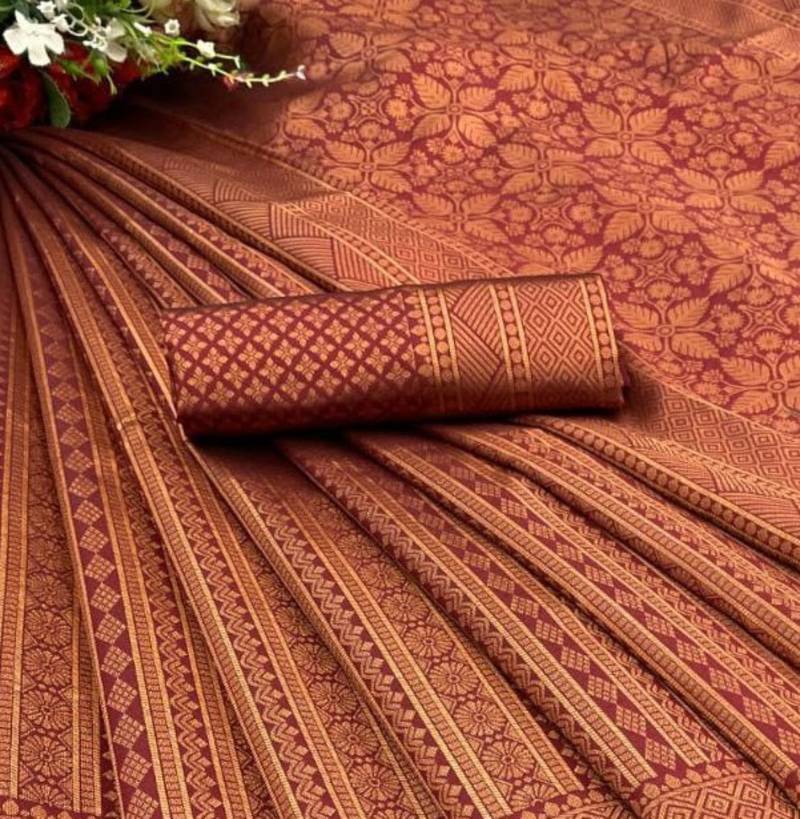 Rust Color Copper Zari Weaving Banarasi Art Silk saree