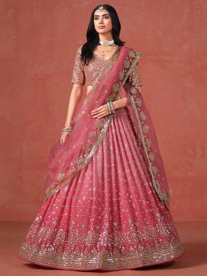 pink GEORGETTE sequin ZARI EMBROIDERED LEHENGA CHOLI 7