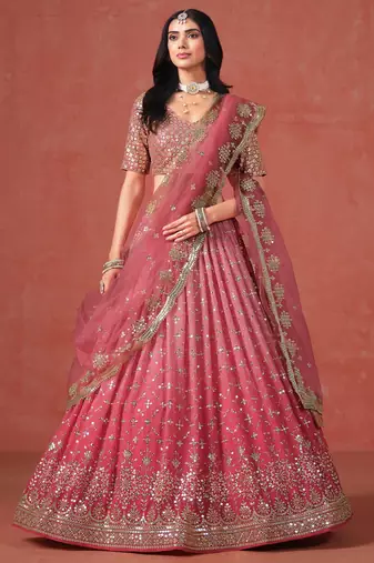 pink GEORGETTE sequin ZARI EMBROIDERED LEHENGA CHOLI