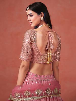 pink GEORGETTE sequin ZARI EMBROIDERED LEHENGA CHOLI 8