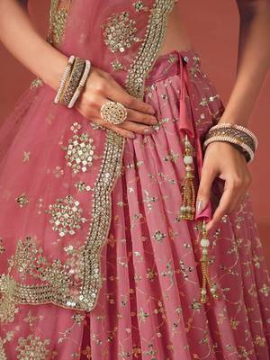 pink GEORGETTE sequin ZARI EMBROIDERED LEHENGA CHOLI 9