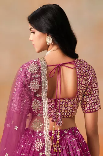 rani PINK GEORGETTE SEQUINS ZARI EMBROIDERED LEHENGA CHOLI