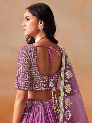 RANI PINK GEORGETTE SEQUINS ZARI EMBROIDERED LEHENGA CHOLI 7