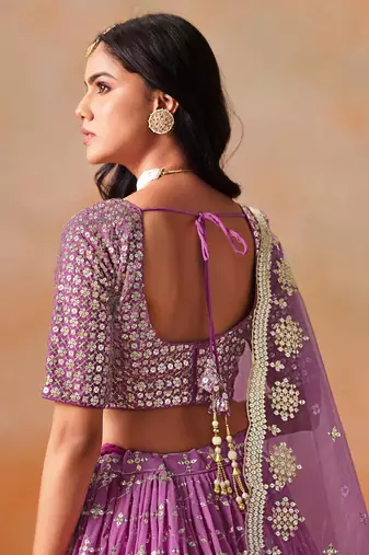 RANI PINK GEORGETTE SEQUINS ZARI EMBROIDERED LEHENGA CHOLI
