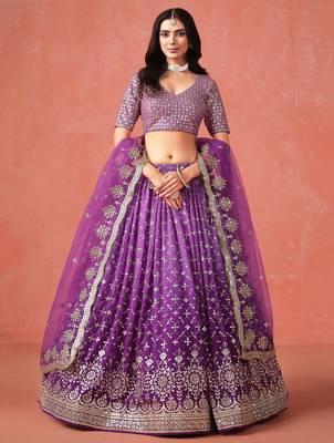 PURPLE GEORGETTE SEQUINS ZARI EMBROIDERED LEHENGA CHOLI 7