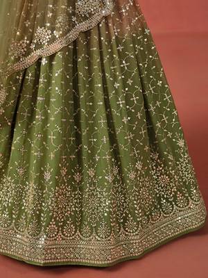 MEHENDI GEORGETTE SEQUINS ZARI EMBROIDERED LEHENGA CHOLI 8
