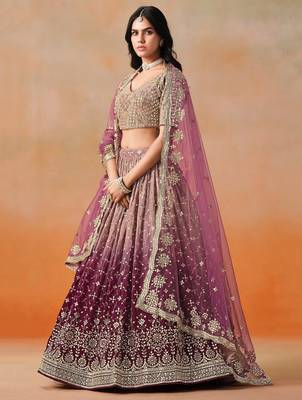MAROON GEORGETTE SEQUINS ZARI EMBROIDERED LEHENGA CHOLI 7