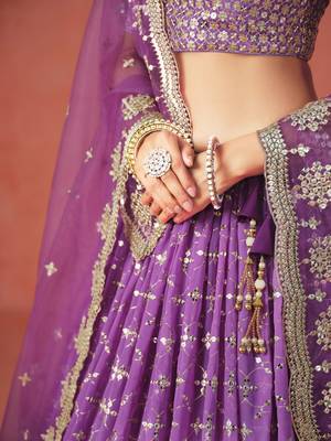 PURPLE GEORGETTE SEQUINS ZARI EMBROIDERED LEHENGA CHOLI 9