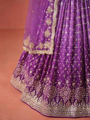 PURPLE GEORGETTE SEQUINS ZARI EMBROIDERED LEHENGA CHOLI 10