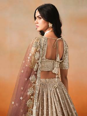 BROWN GEORGETTE SEQUINS ZARI EMBROIDERED LEHENGA CHOLI 8