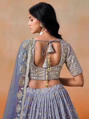 NAVY BLUE GEORGETTE SEQUINS ZARI EMBROIDERED LEHENGA CHOLI 7