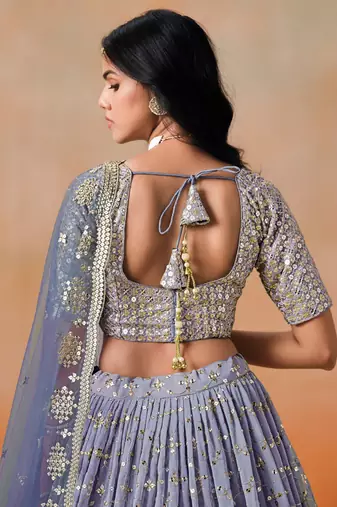 NAVY BLUE GEORGETTE SEQUINS ZARI EMBROIDERED LEHENGA CHOLI
