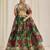 PARROT GREEN ZARI SEQUINS EMBROIDEREY FLORAL PRINTED ORGANZA LEHENGA CHOLI