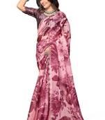 Pink color orgenza digitial printed with zircon work saree and blouse