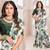 Off white & green color orgenza digitial printed with zircon work saree and blouse