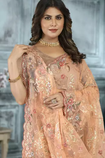 Orange color resham codding sequence embroidered stylish saree with un-stitched blouse
