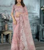 Pink color resham codding sequence embroidered stylish saree with un-stitched blouse